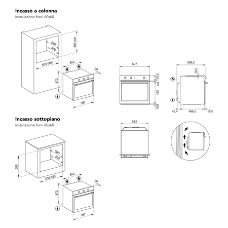 Disegno tecnico Forno multifunzione elettrico termoventilato - GFU98IX-S6V3 - Glem Gas