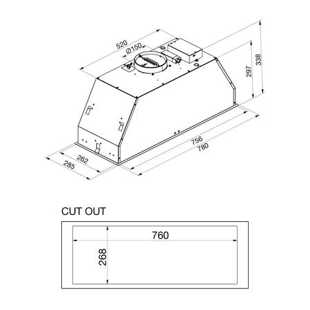 Disegno tecnico Cappa NO•DROP - GHF870IXA - Glem Gas